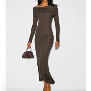 Malene Birger Jytte Off The Shoulder brown long sleeve Dress Medium